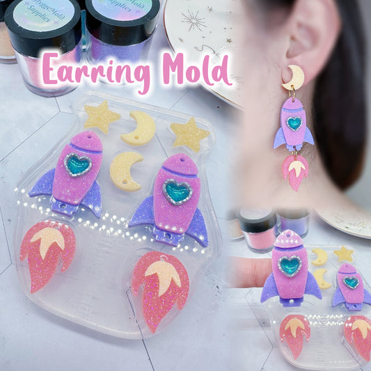 Love Heart Rocket Fire Space Travel Resin Dangle Earring Mold Clear Silicone Mold for resin