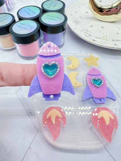 Love Rocket Fire Space Travel Resin Dangle Earring Mold Clear Silicone Mold for resin