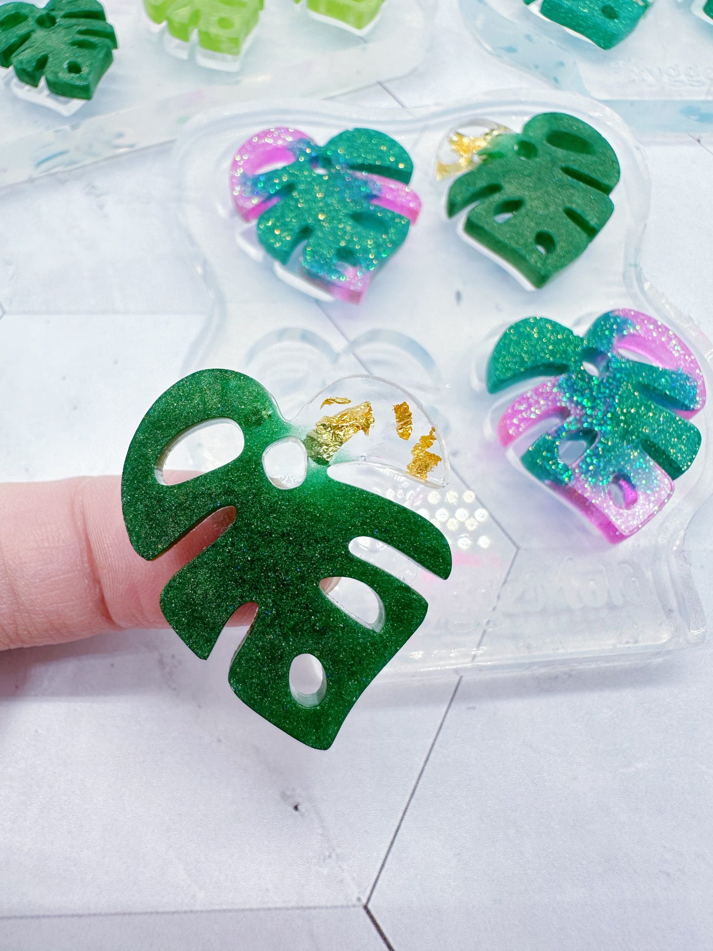Monstera Plant Leaf Dangle Earring Mold Clear silicone mold for resin DIY