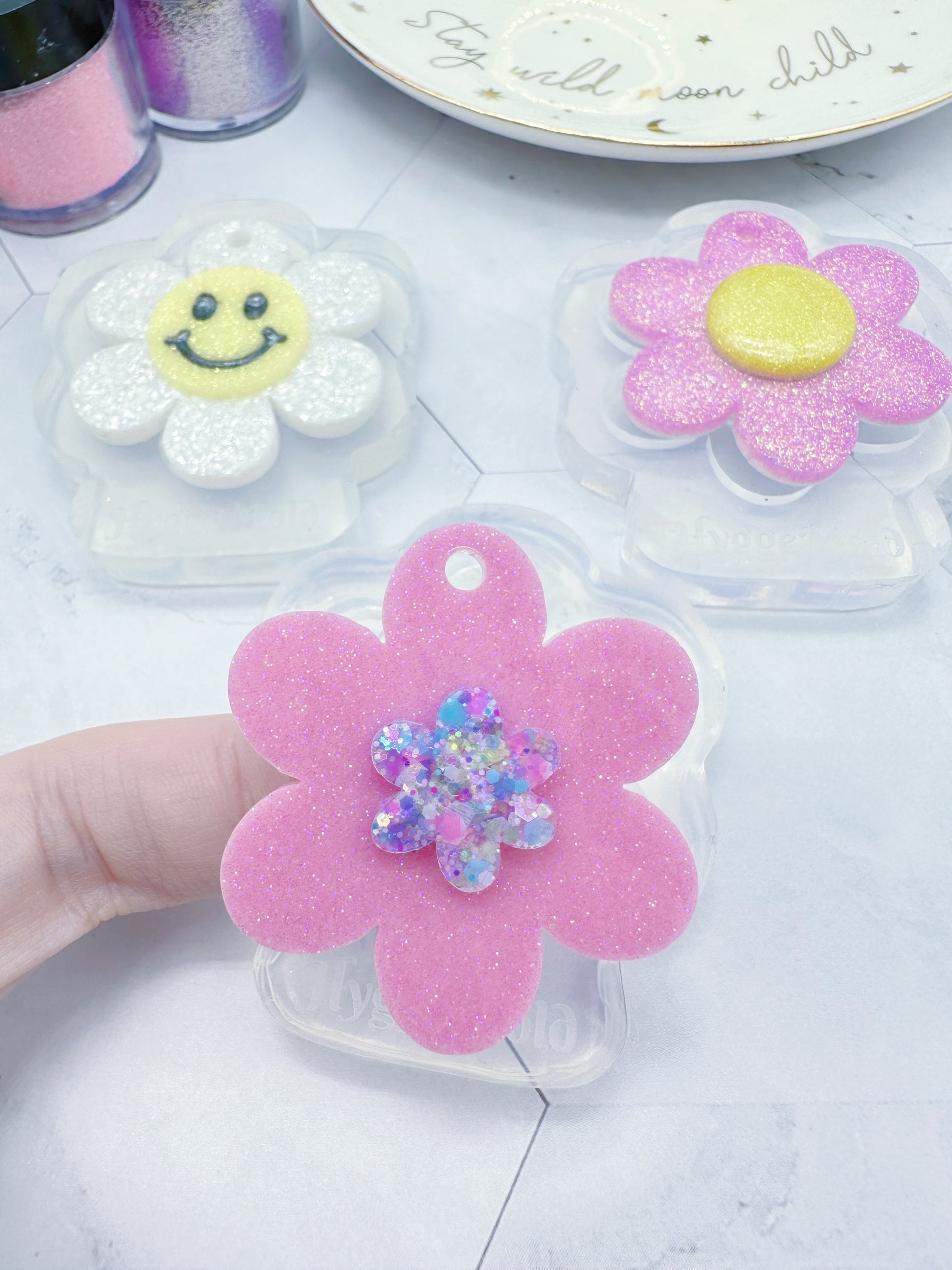 Organic Shape Flower Keychain Silicone Mold for Resin