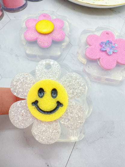 Smiley Face Flower Keychain Silicone Mold for Resin