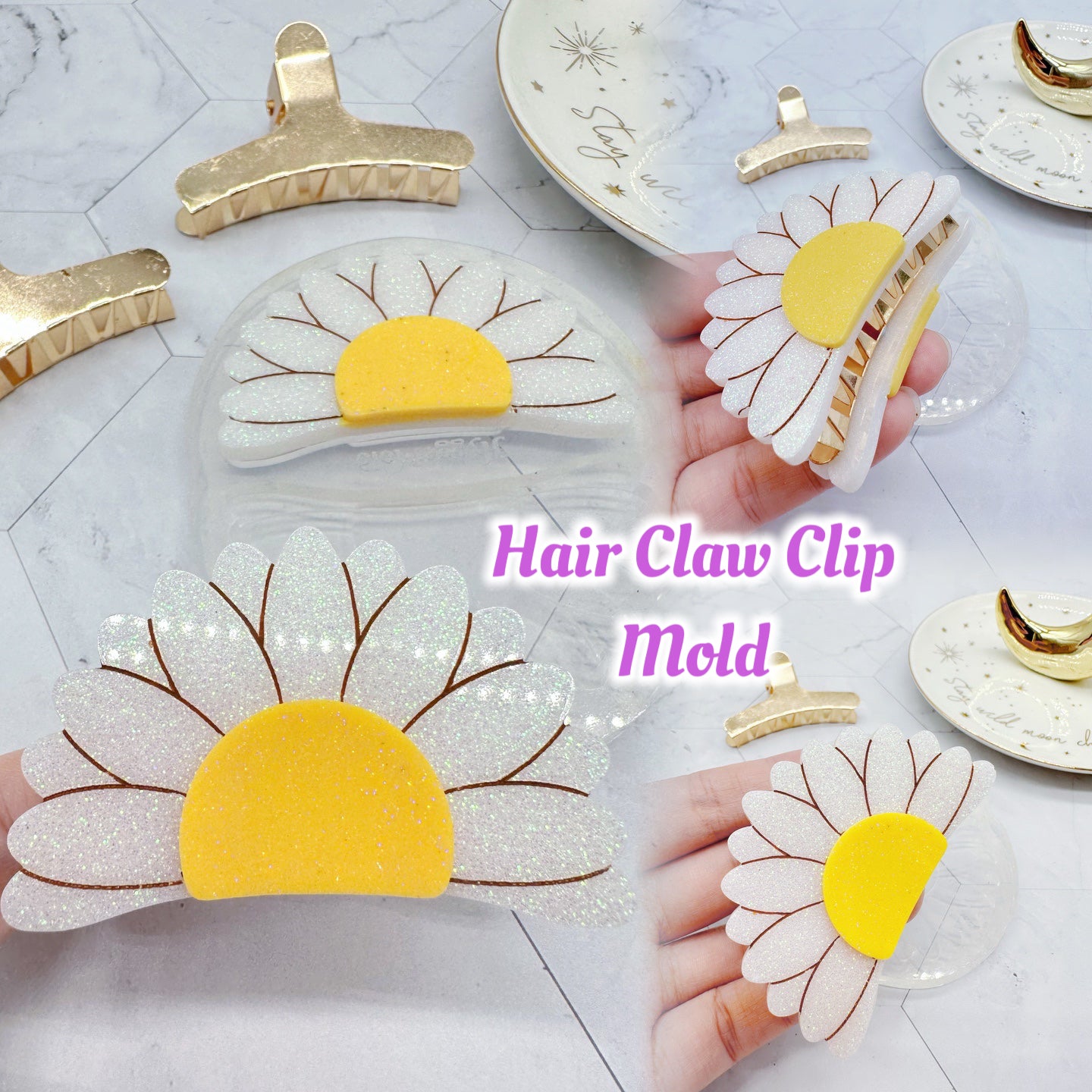 Sunflower Daisy Half Flower Hair Claw Clip Silicone Mold for Resin