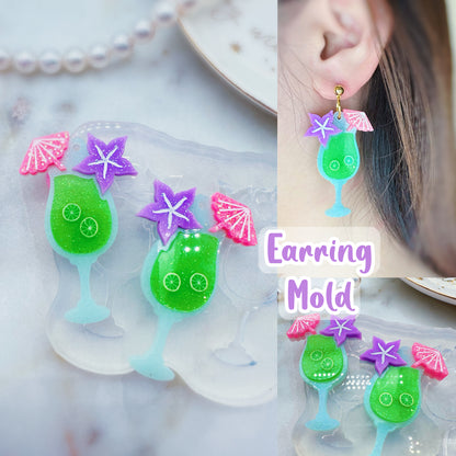 Hawaiian Flower Cocktail Glass Dangle Earring Mold