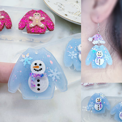 Layered Snowman Ugly Sweater Dangle Earring Mold