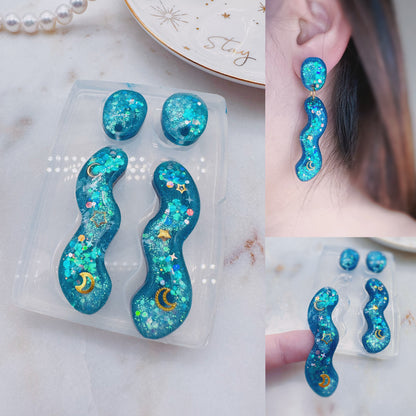 Pre domed Predrilled Squiggles wavy Dangle Earring Mold