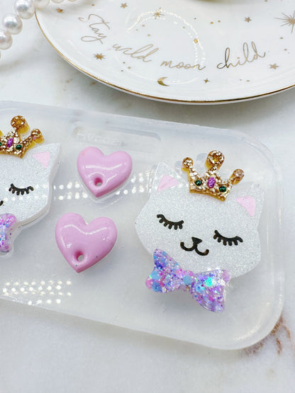 4cm Queen Cat Earring Mold with Heart Topper