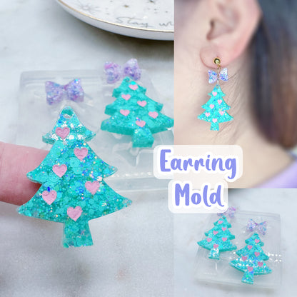 3cm Small Christmas Tree with Bow Dangle Earring Mold