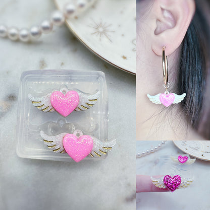 3.5 cm Flying Winged Heart Dangle Earring Mold