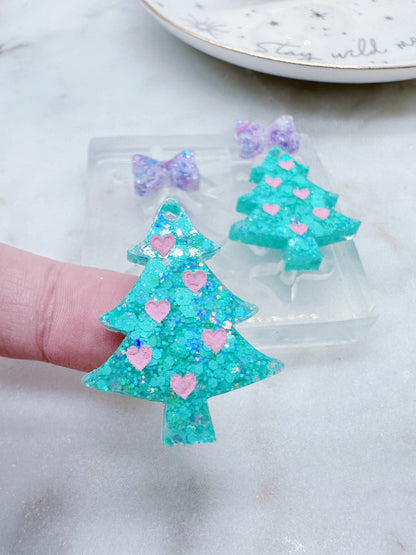 3cm Small Christmas Tree with Bow Dangle Earring Mold