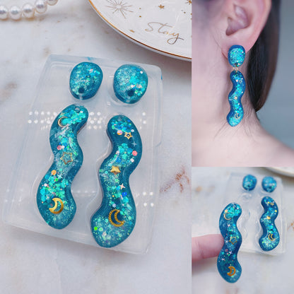 Pre domed Predrilled Squiggles wavy Dangle Earring Mold