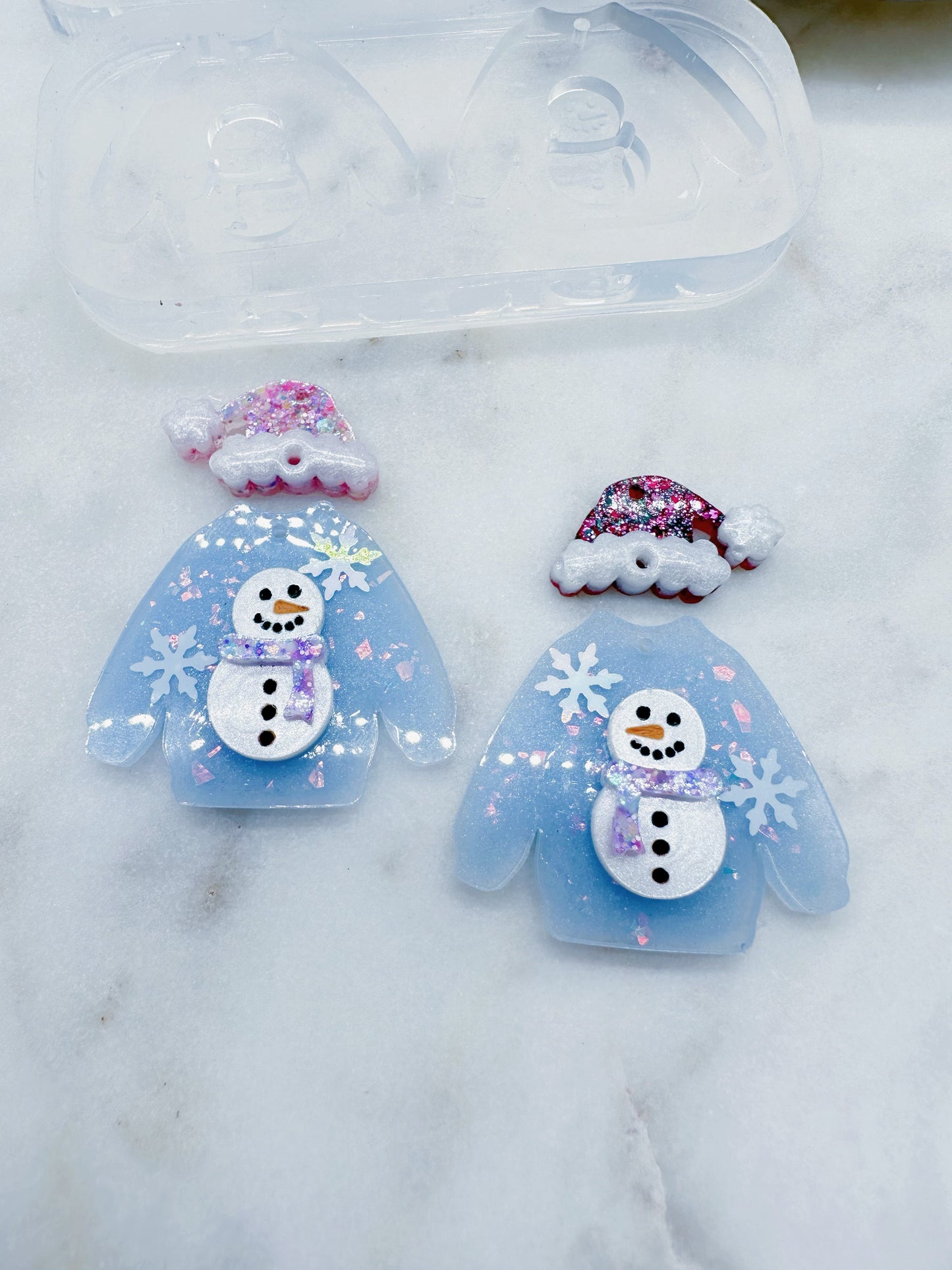 Layered Snowman Ugly Sweater Dangle Earring Mold