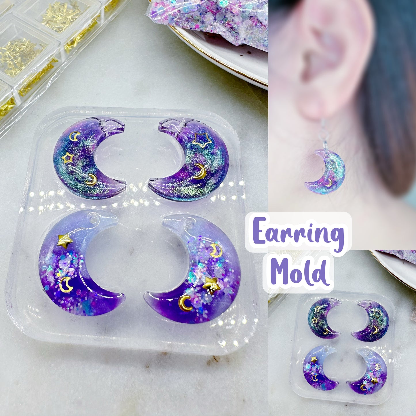 2cm Small Domed Moon Dangle Earring Mold Predrilled