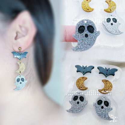 Triple Halloween Bat Ghost Moon Dangle Earring Mold