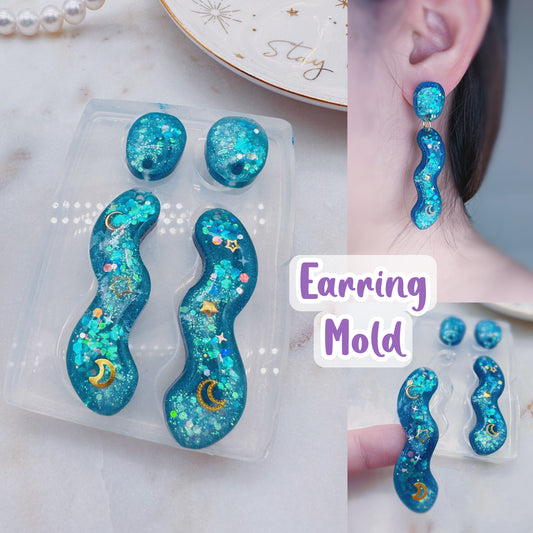 Pre domed Predrilled Squiggles wavy Dangle Earring Mold