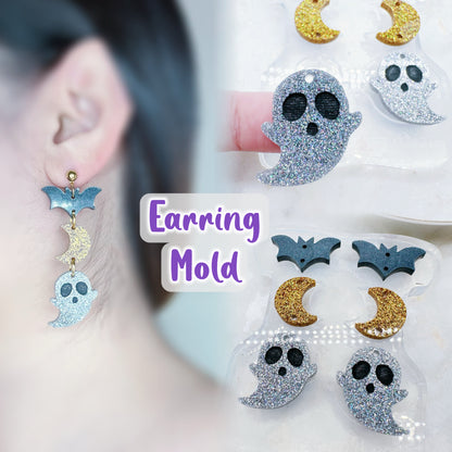 Triple Halloween Bat Ghost Moon Dangle Earring Mold