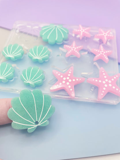 Deluxe Ocean-themed seashells and starfish earring silicone mould