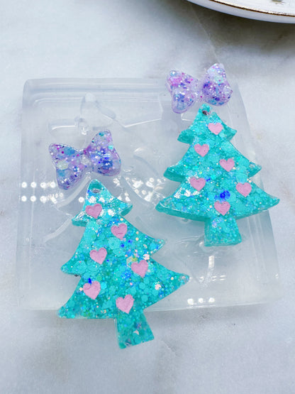 3cm Small Christmas Tree with Bow Dangle Earring Mold