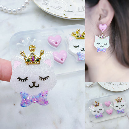 4cm Queen Cat Earring Mold with Heart Topper