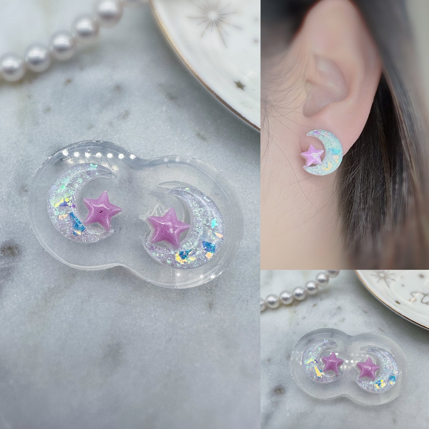 Predomed and Layered Star and Moon Stud Earring Mold