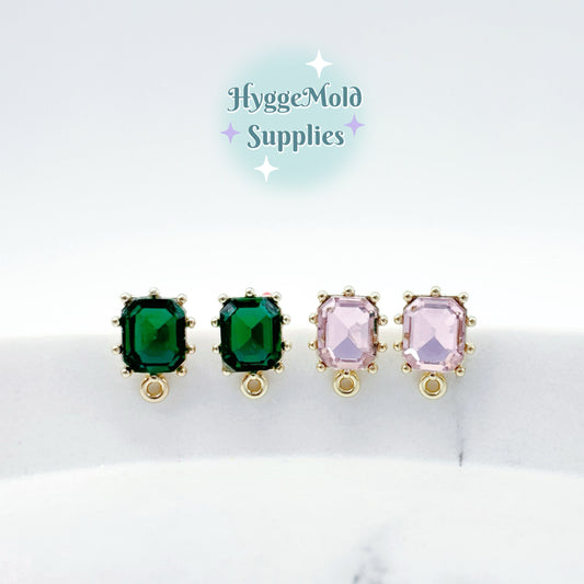8 Pcs Emerald Cut Jewel Earring Posts