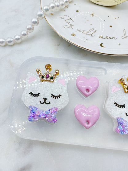 4cm Queen Cat Earring Mold with Heart Topper