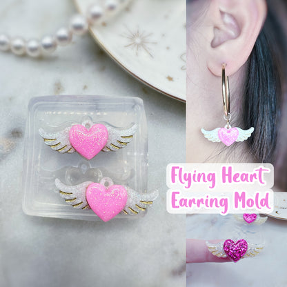 3.5 cm Flying Winged Heart Dangle Earring Mold