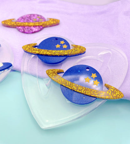 Celestial Starry Planet Saturn Dangle Earring Brooch mold Space travel