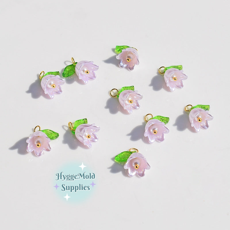 10 pc Pearlescent Lily of the Valley Flower Charm
