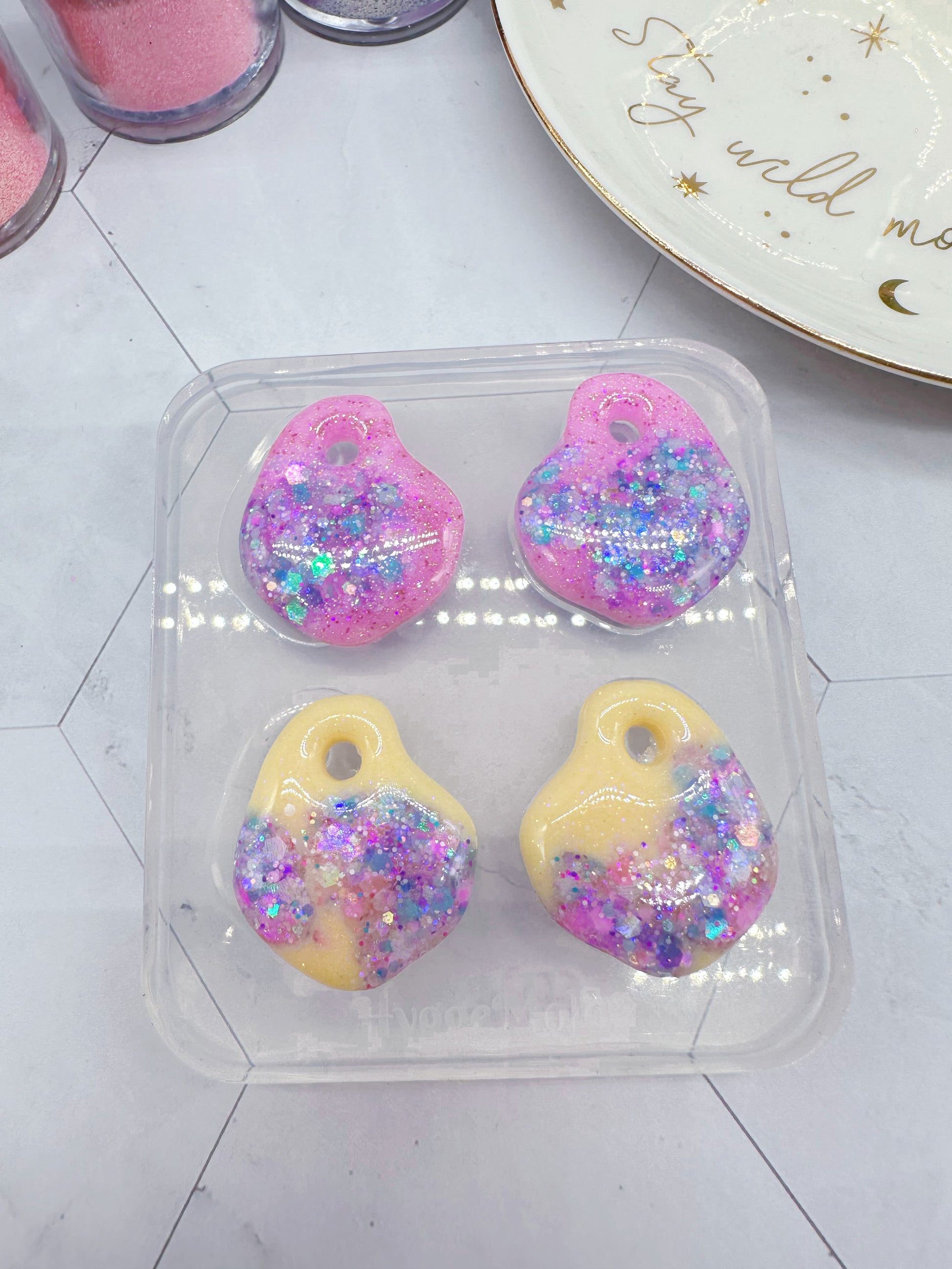 organic shape oyster shell hoop earring mold for resin jewellery clear silicone mold