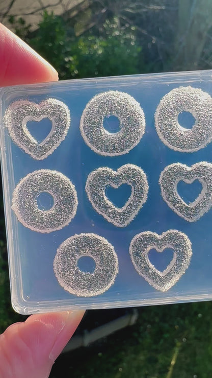 Donut Hoop and Heart Shape Sugar-coated Sour Gummy Silicone Mold for resin studs and cabochons