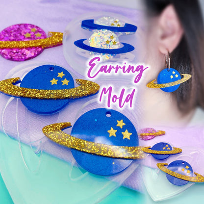 Celestial Starry Planet Saturn Dangle Earring Brooch mold Space travel