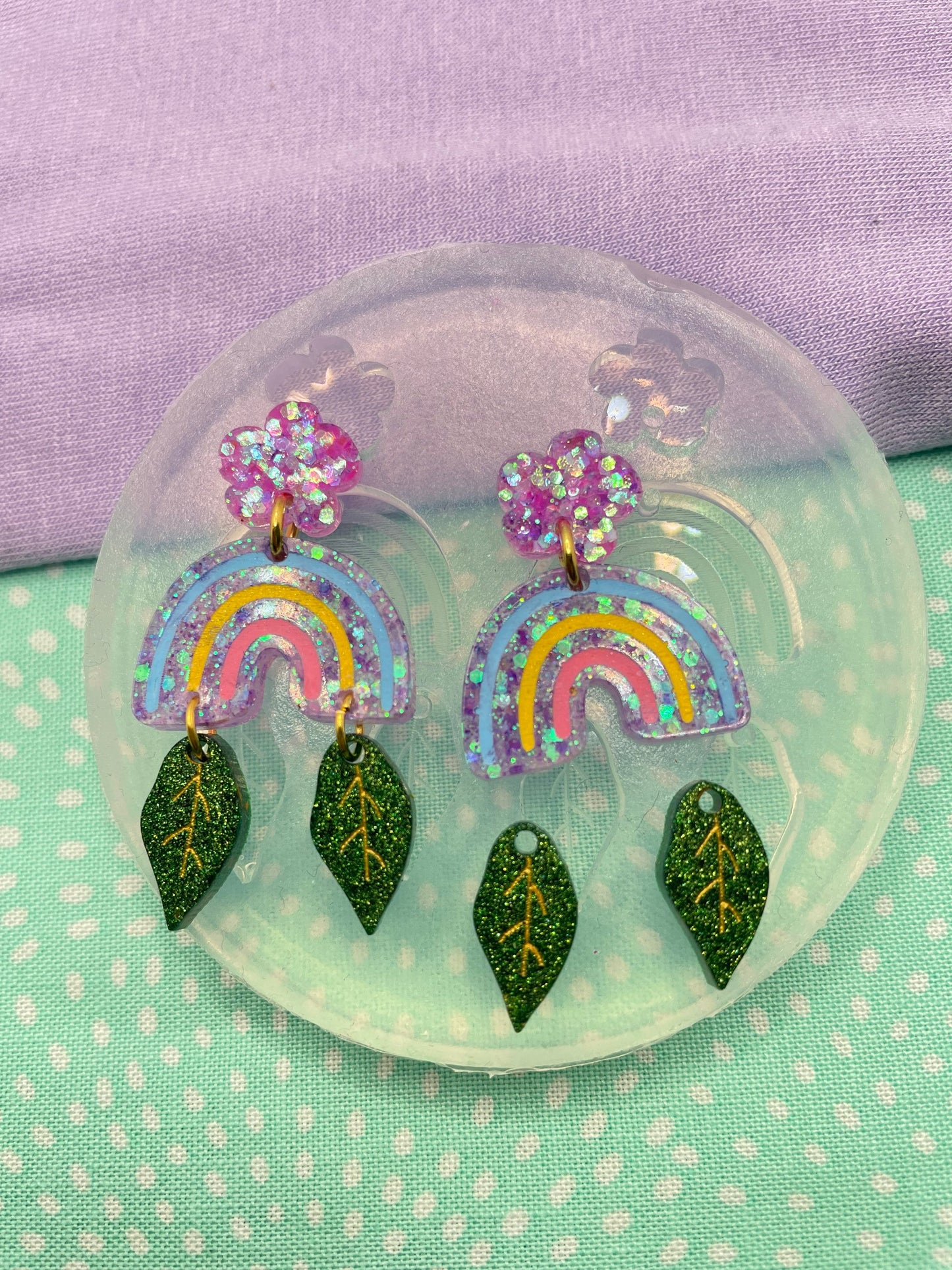 Medium-small Botanical Rainbow Dangle Earring Mold