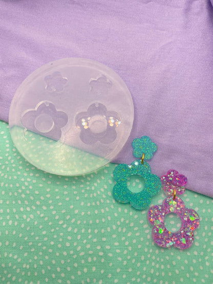 Two-level Mary Quant Flower Dangle Drop Earrings Mold no drill