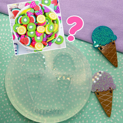 3.7/4.8 cm Two-part Ice-cream dangle drop earring mold with pre-drilled holes