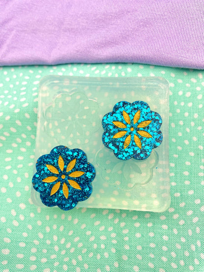 Engraved Japanese flower stud / dangle Earring Mold