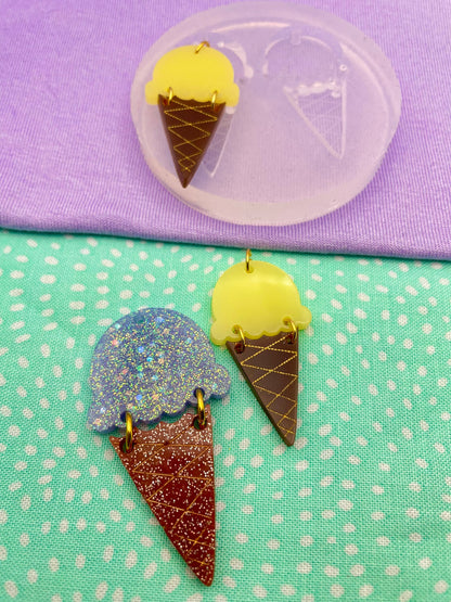 3.7/4.8 cm Two-part Ice-cream dangle drop earring mold with pre-drilled holes