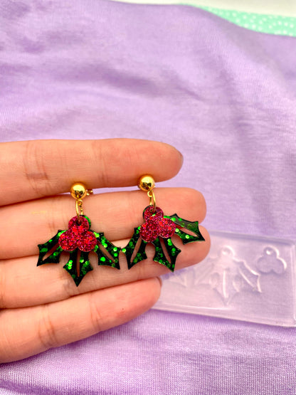 Small Christmas Holly Dangle Earring Mold