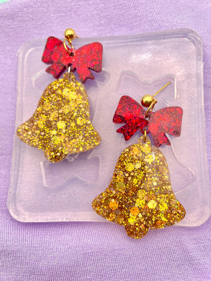 Jingle Bell Christmas Dangle Earring Mold with Ribbon Bows