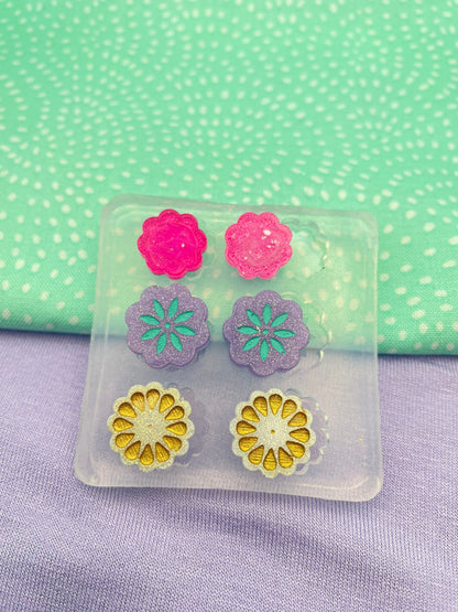 Mini Engraved flower stud trio value mold