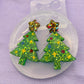 Christmas tree dangle earring mold with Star toppers and engraved ornaments