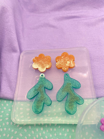 Matisse-inspired Abstract Flower Twig Fern Botanical Dangle Earring Mold