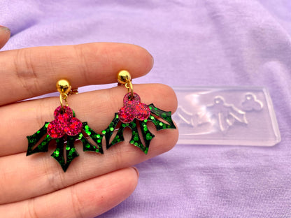 Small Christmas Holly Dangle Earring Mold