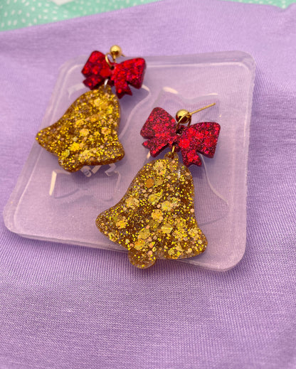 Jingle Bell Christmas Dangle Earring Mold with Ribbon Bows