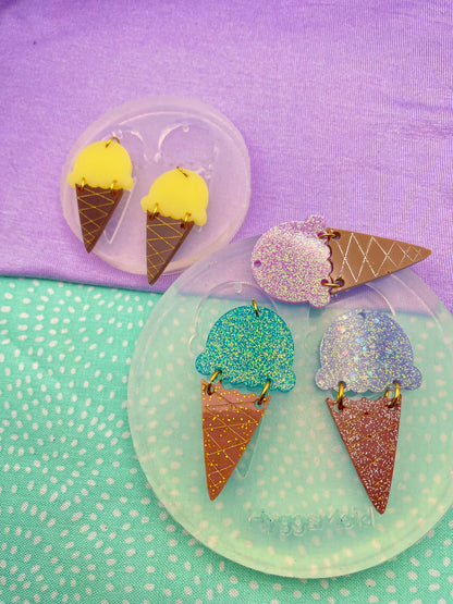 3.7/4.8 cm Two-part Ice-cream dangle drop earring mold with pre-drilled holes