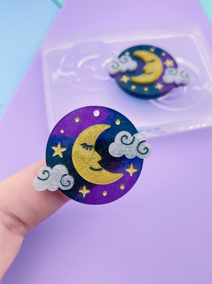 3.2 cm Sleeping Moon Serene Night Sky Cloud Dangle Earring Mold