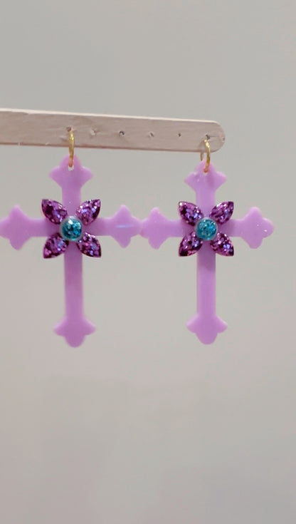 Large 3D Jewelled Budded Cross Dangle Earring Necklace Mold