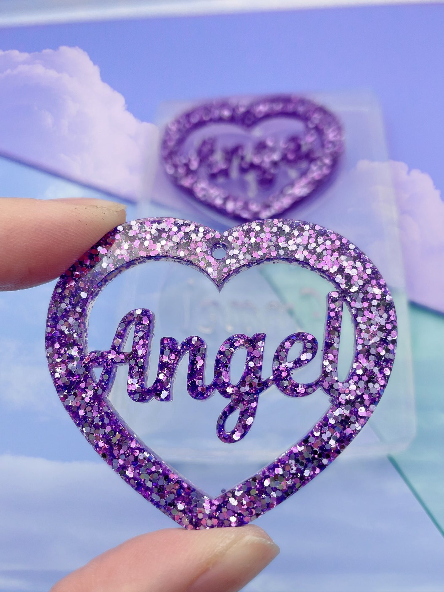 5cm Angel Slogan Word Heart Dangle Earring Mold
