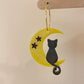 4.2 cm Sitting Cat On Crescent Moon Stars Night Sky Multi-use Brooch Dangle Earring Mold