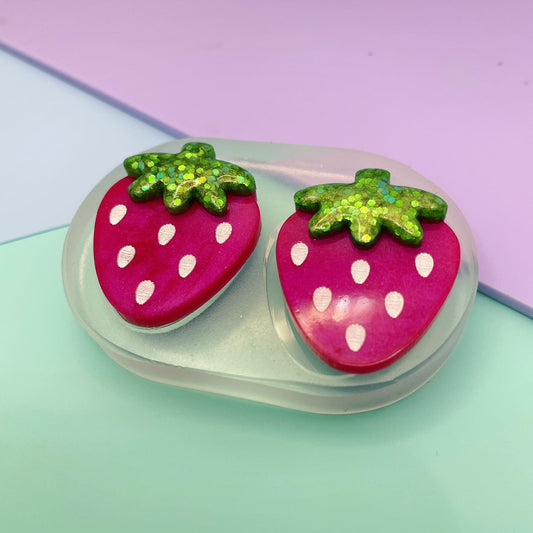 Plump strawberry brooch dangle stud earring mold
