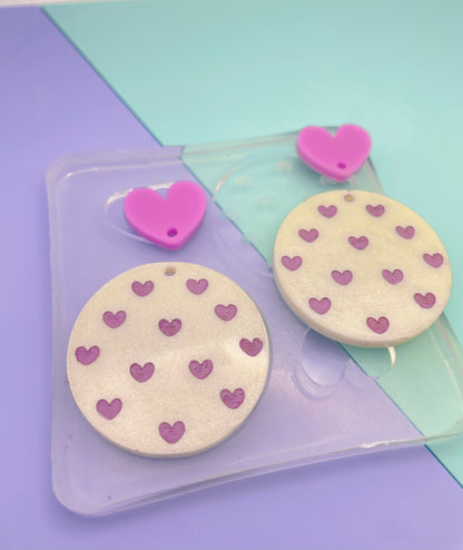 Cute Polka  Heart Disc Round Dangle Earring Mold